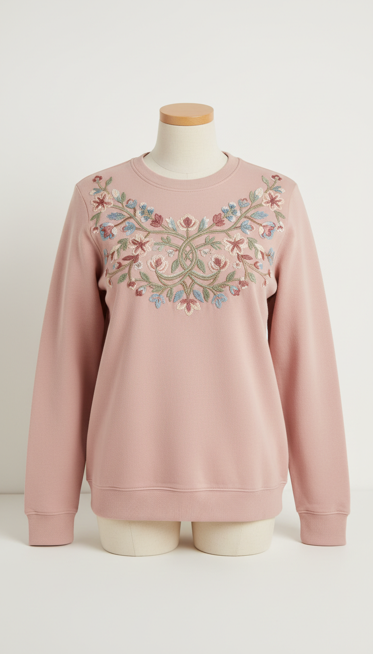 Blush Petal Embroidered Crewneck